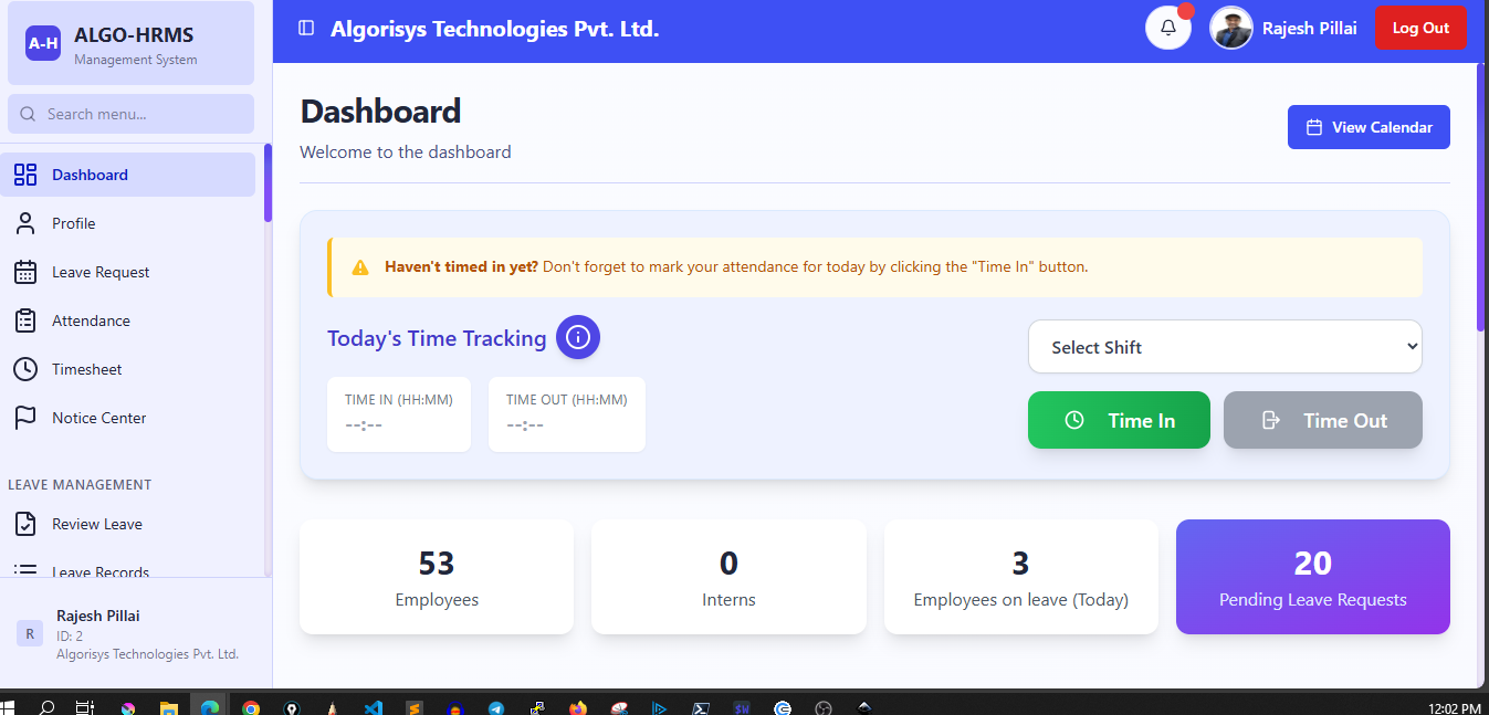 ProPeak HRMS Dashboard displaying performance metrics and analytics
